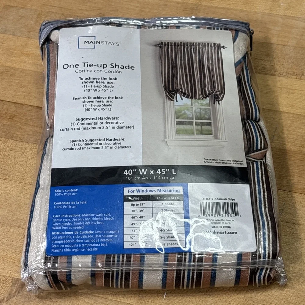 Lot of 2 Mainstays Tie-Up Window Shades 40x45 Tucson Stripe New Sealed